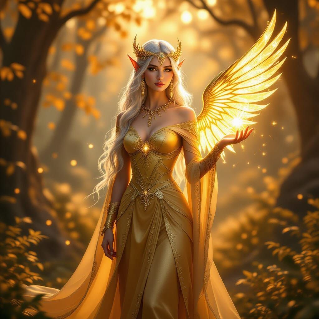 Ethereal Elf Goddess in Enchanted Forest