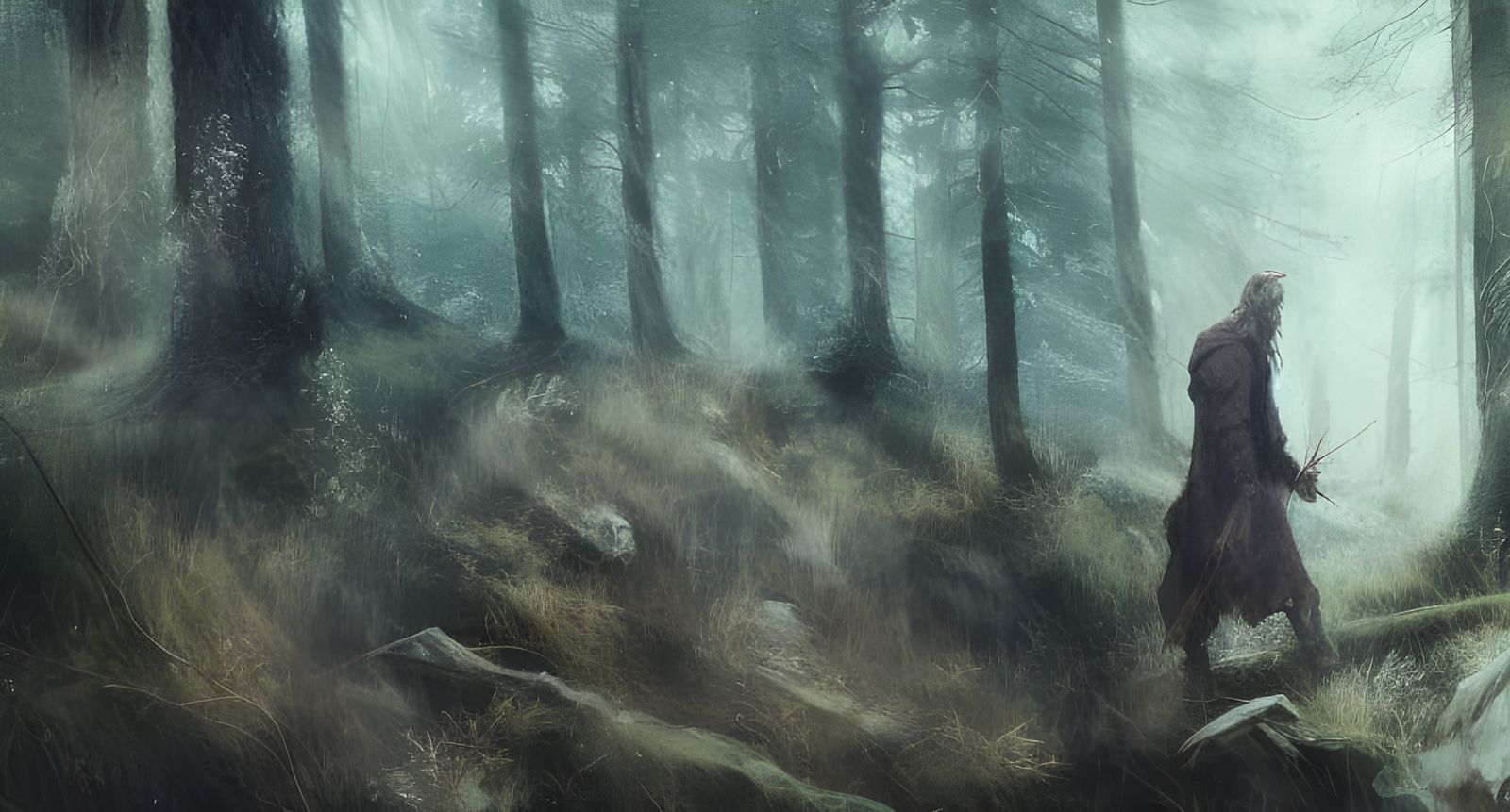 Old Norse Wiseman in Detailed Forestscape