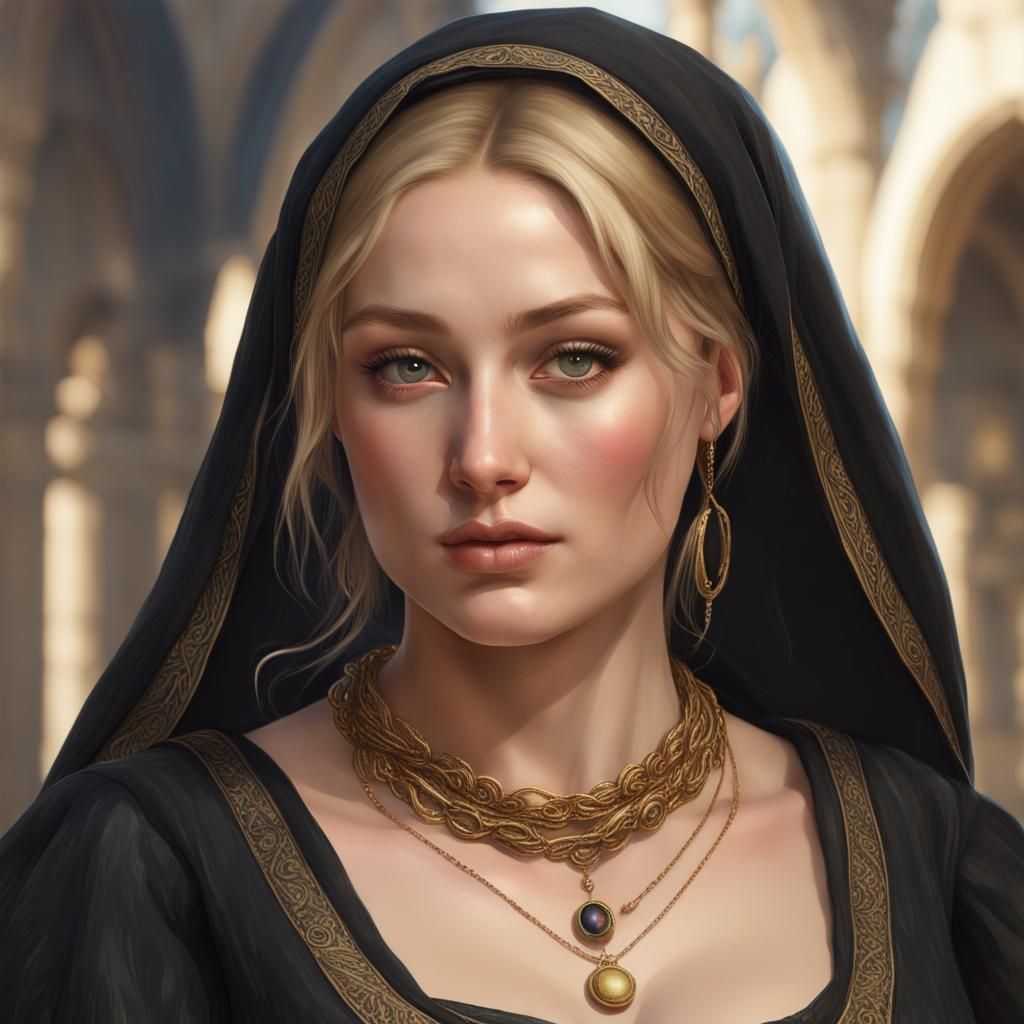 Medieval Woman Portrait in Impressionistic Style