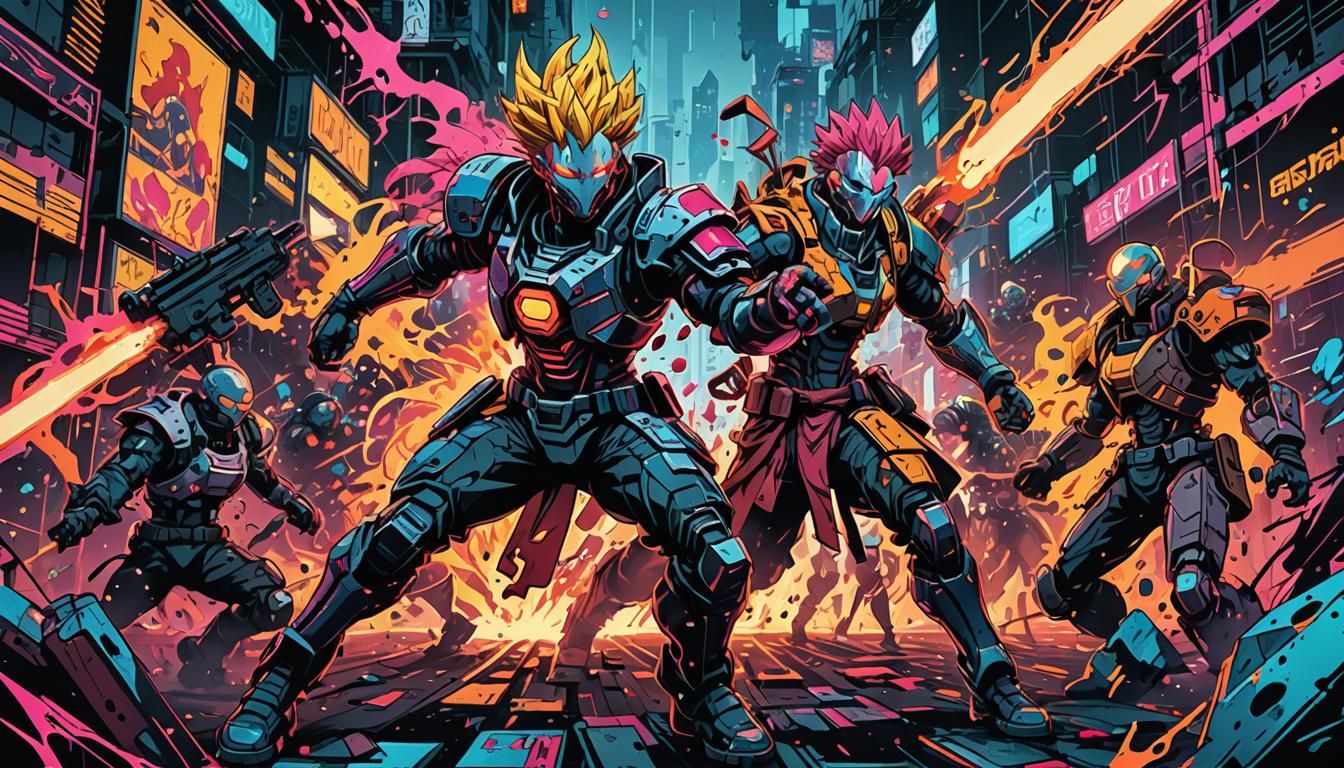 Cyberpunk Anime Battle Royale in Graffiti Style