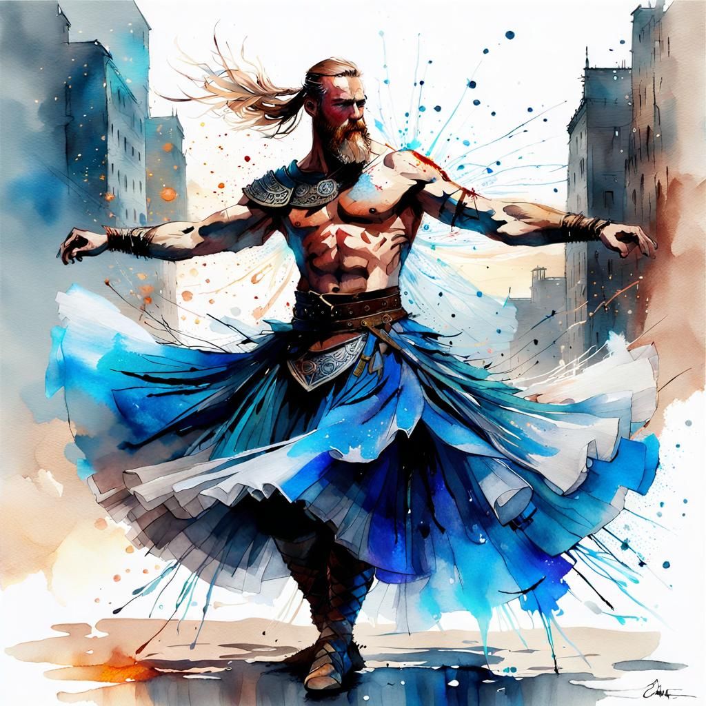 Viking Ballerina: Digital Watercolor Fantasy Art