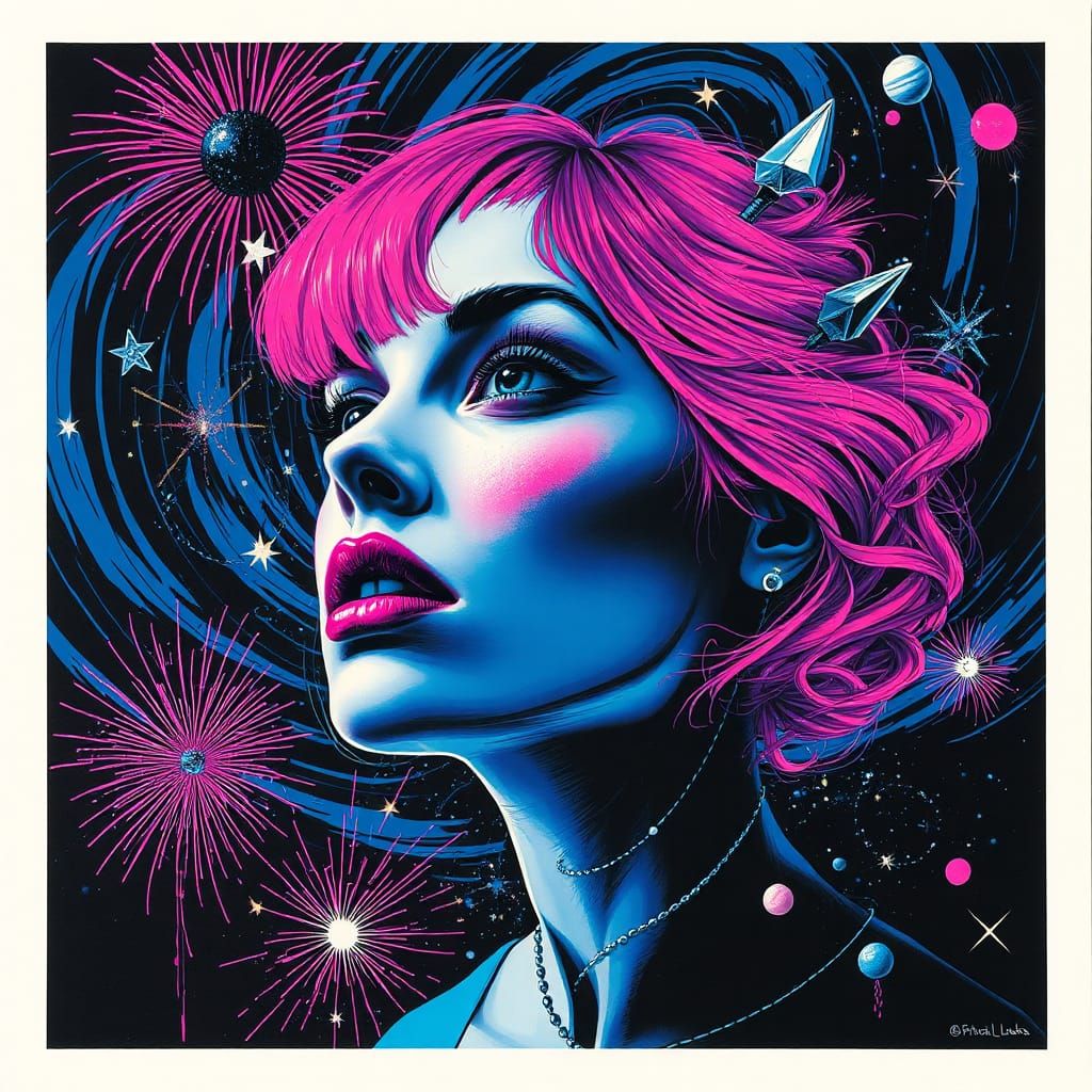 Surreal Dada Portrait of a Woman in Neon Hues