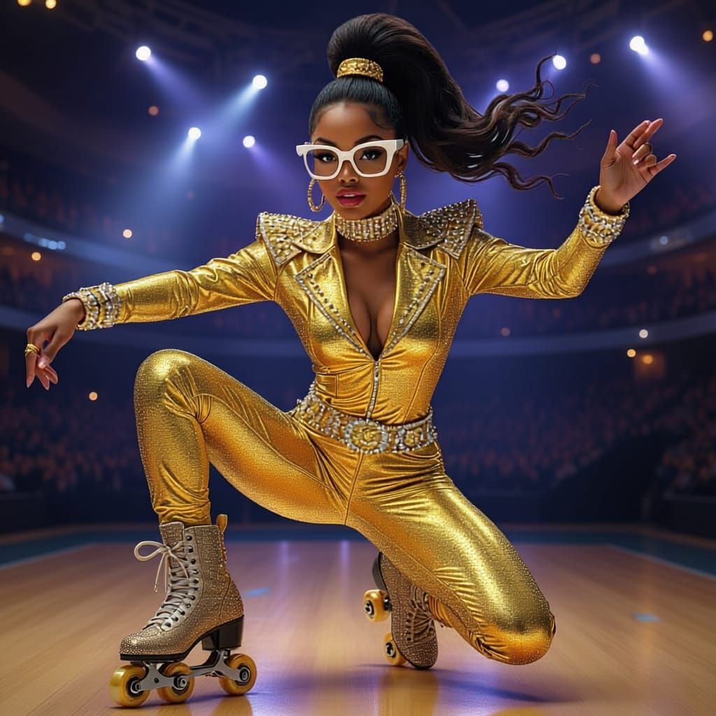 African American Woman in Gold Catsuit Portrait