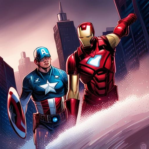 Captain America and Iron Man in Comic Book Style