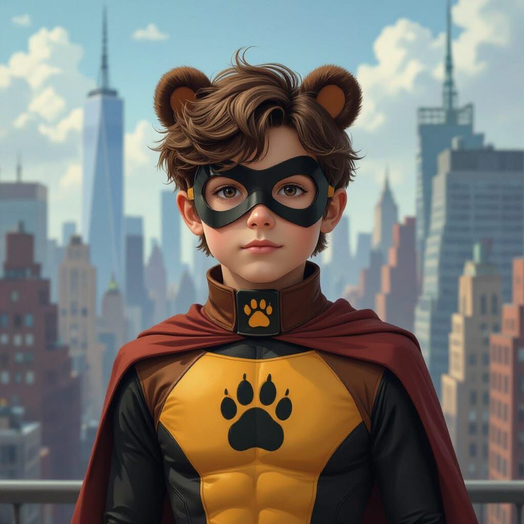 Bear Superhero Protecting New York City