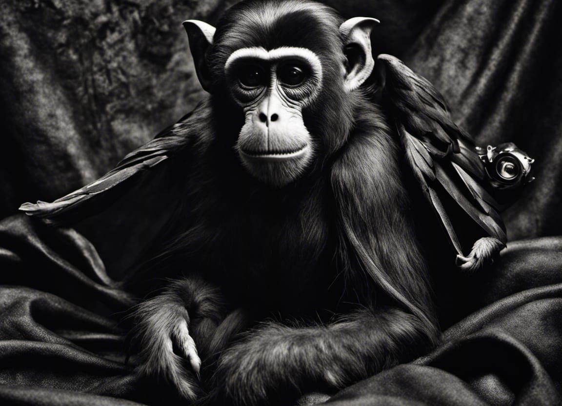 sad flying monkey, like a fallen angel