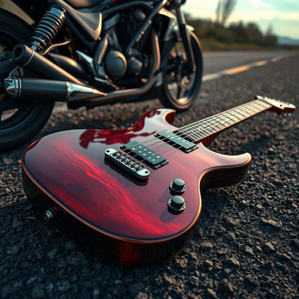 Electric Guitar and Motorcycle in High-Octane Cinematic Styl...