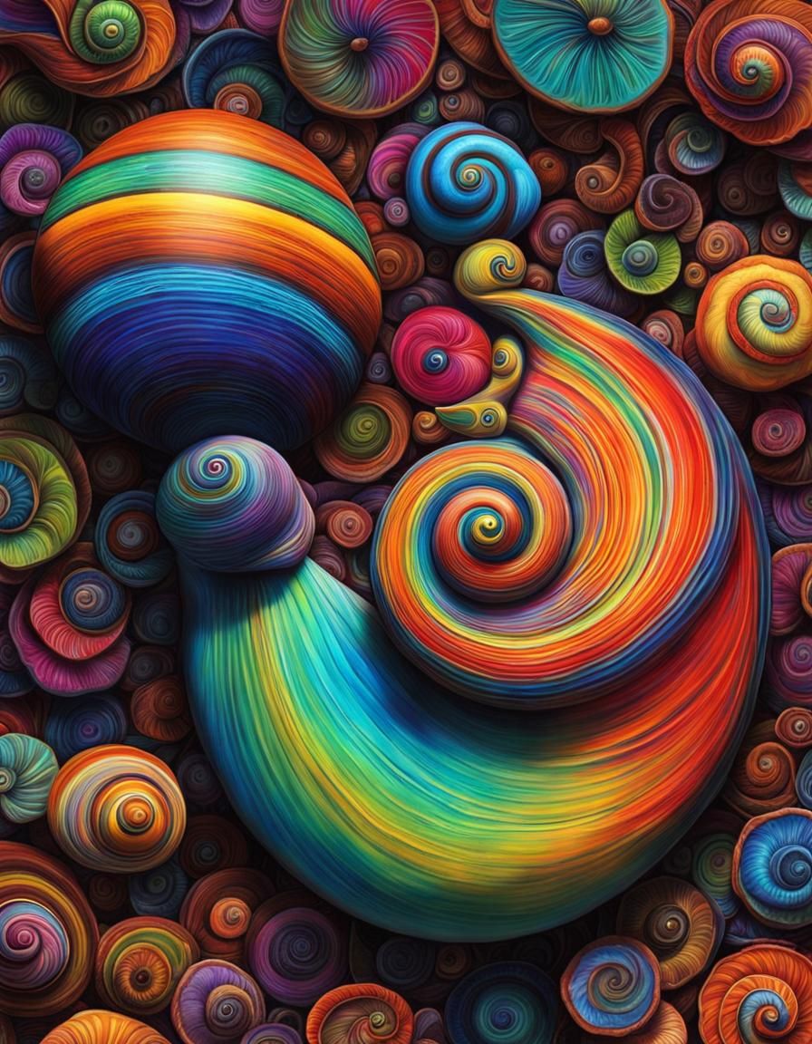 Psychedelic Cartoon Snail in Detailed Scratch Art