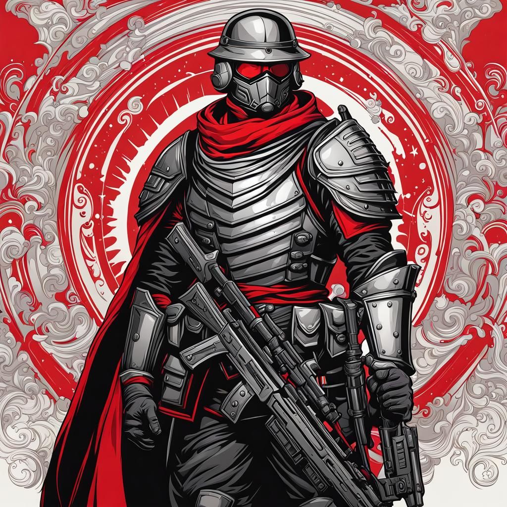 Detailed Fantasy Soldier in Cel-Shaded Vector Art