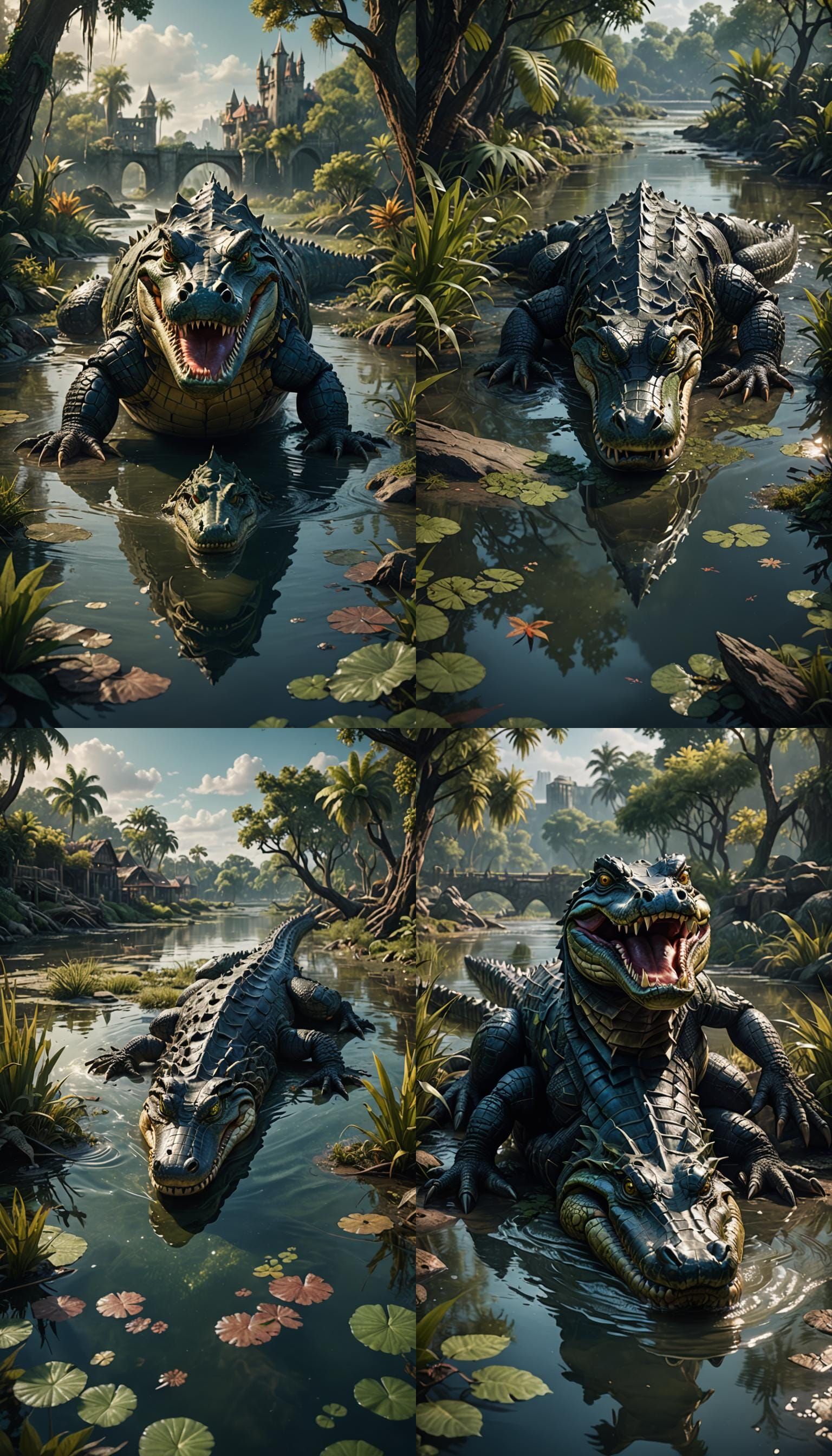 Detailed Alligator in River, Fantasy Concept Art