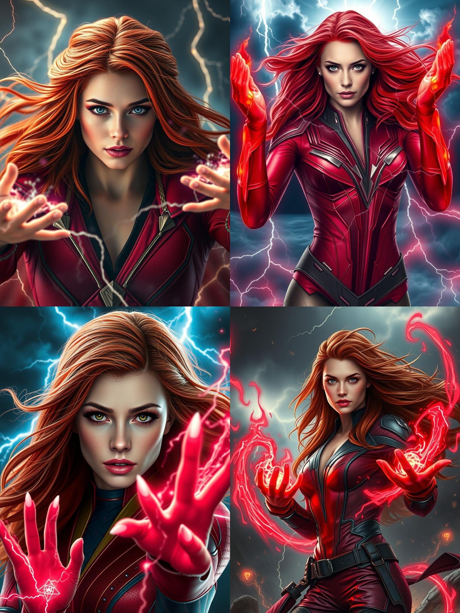 Scarlet Witch Surrounded by Magic and Lightning