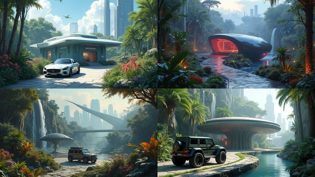 Futuristic Botanical Garden in Cyberpunk Cityscape