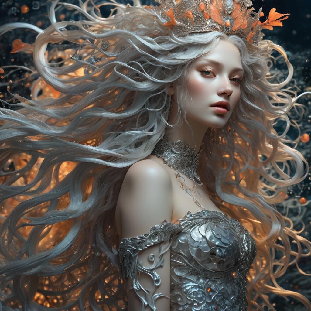 Mysterious Siren Queen in Luminescent Sea, Hyperdetailed Art...