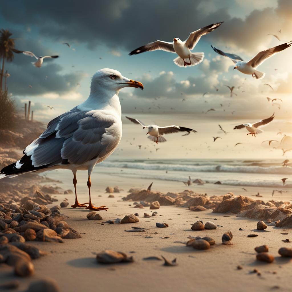 Seagull on Summer Beach: Digital Matte Painting