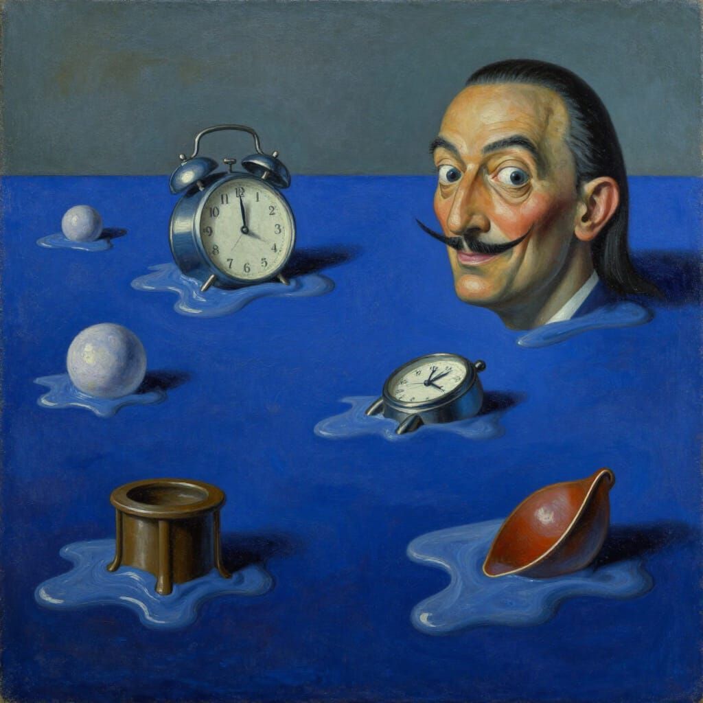 Surreal Blue World Painting With Melting Objects