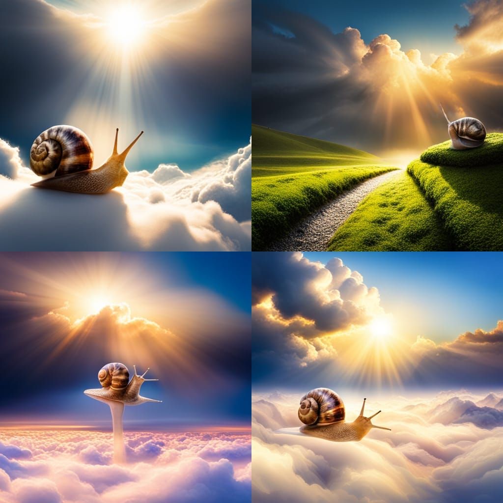 Ethereal Snail Emerges from Heavenly Clouds
