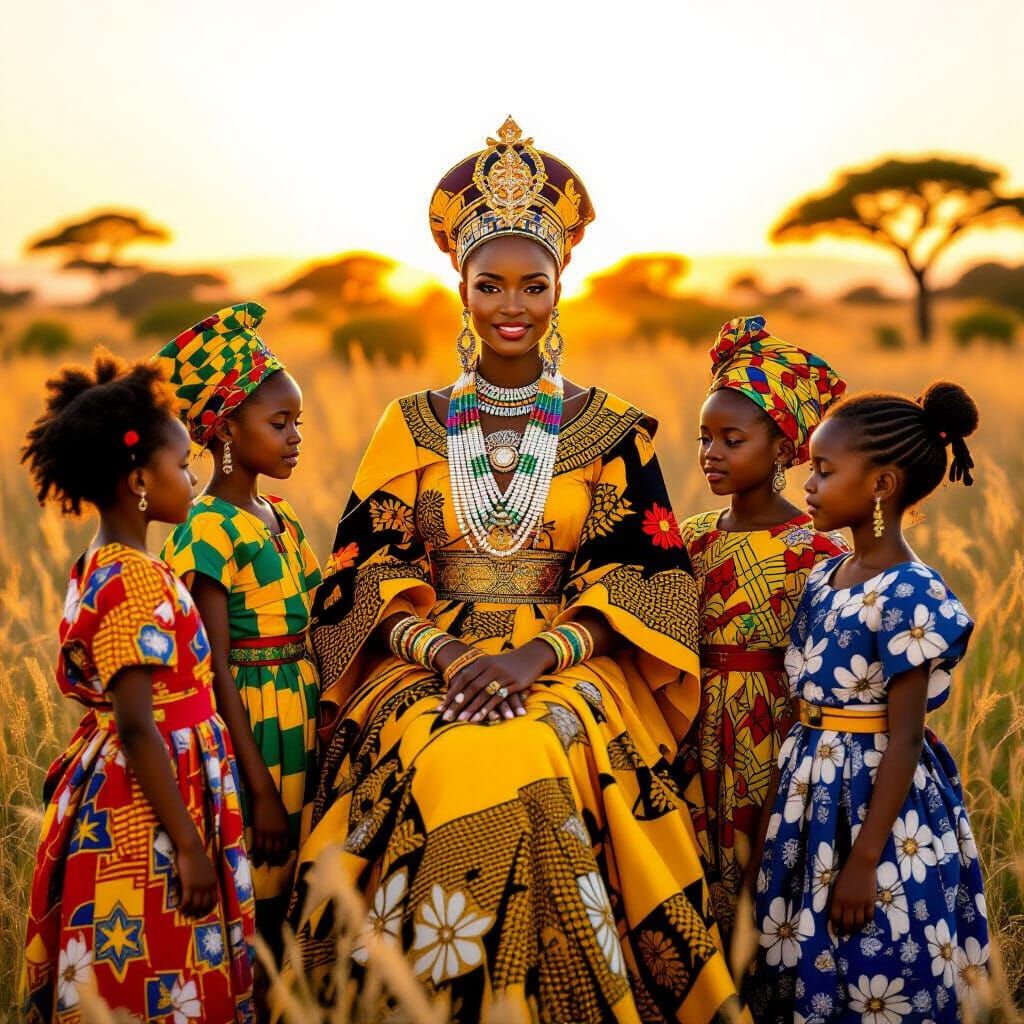Majestic African Queen in Golden Savannah Sunlight