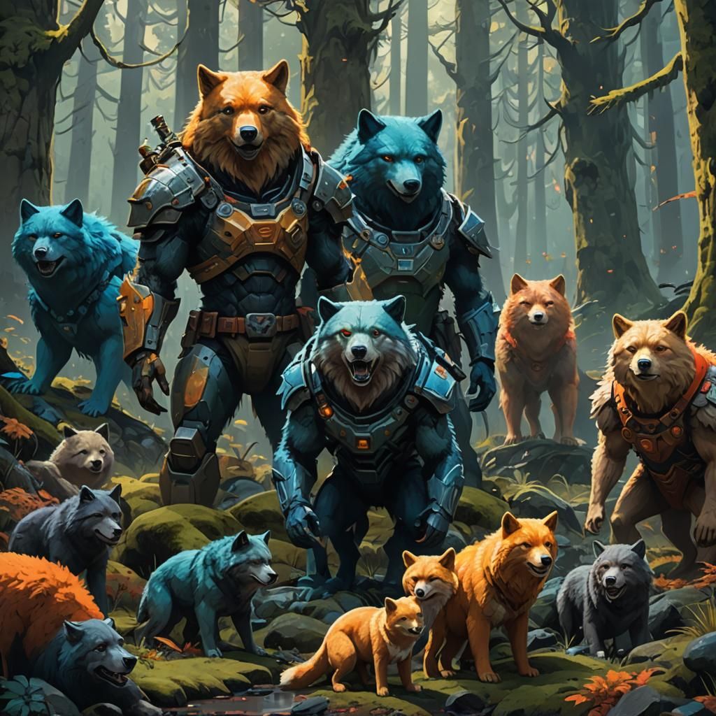 Fantasy Forest Scene with Steeders and Teddy Bears