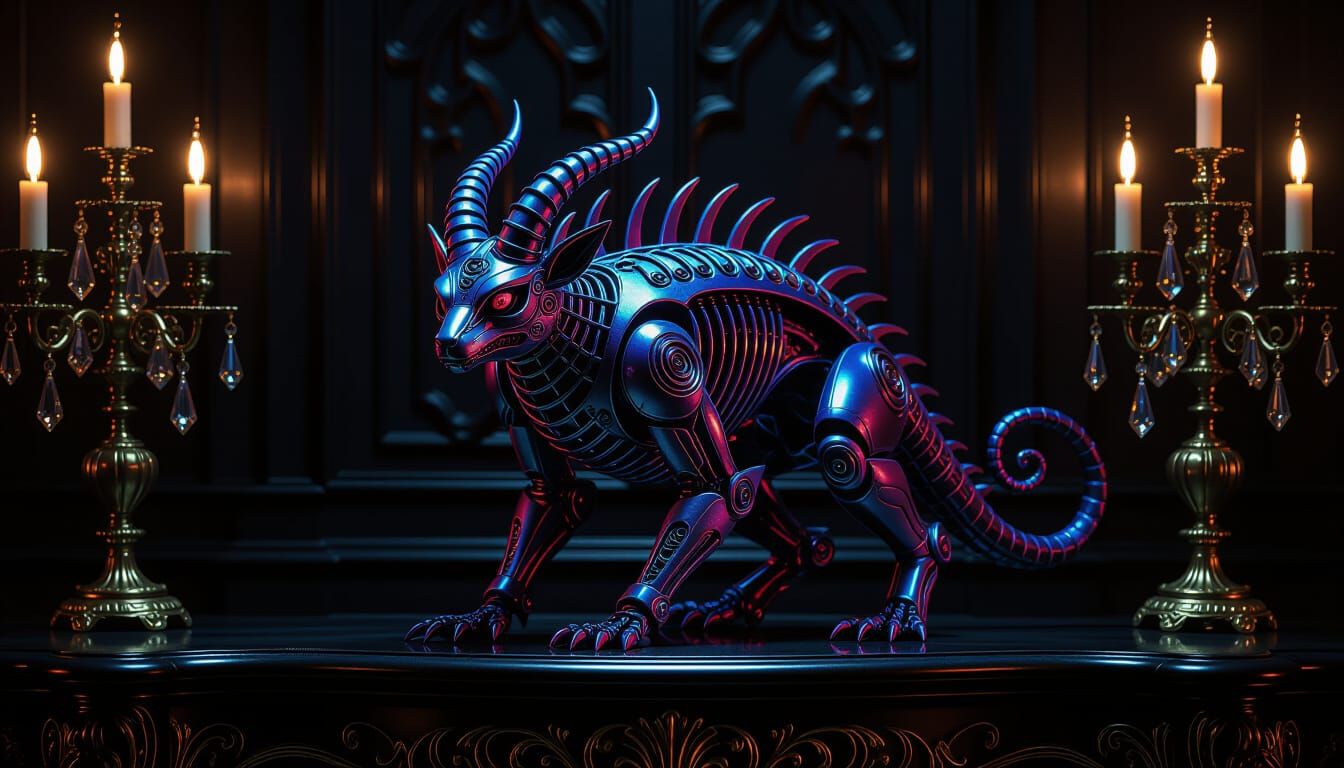 Cyber-Hybrid Collectible in Gothic Castle Setting