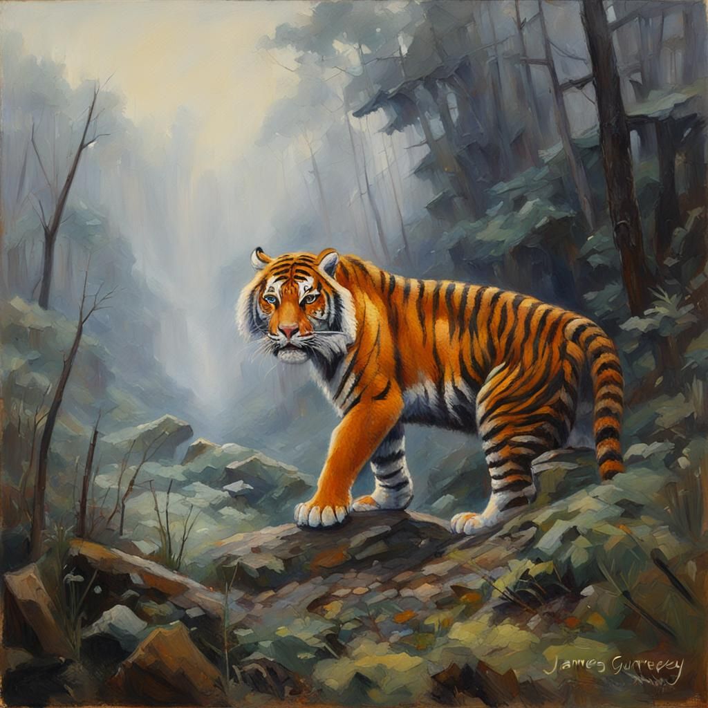 Tiger Eyes in Mist: Oil Painting
