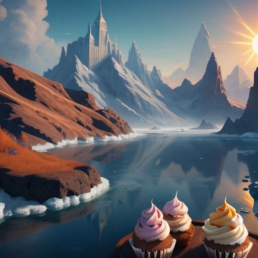 Colorful Cupcakes with Coffee and Ice Cream