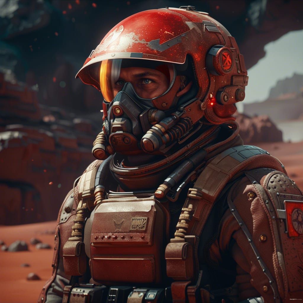 Futuristic Soviet Soldier on Mars, Detailed Digital Art