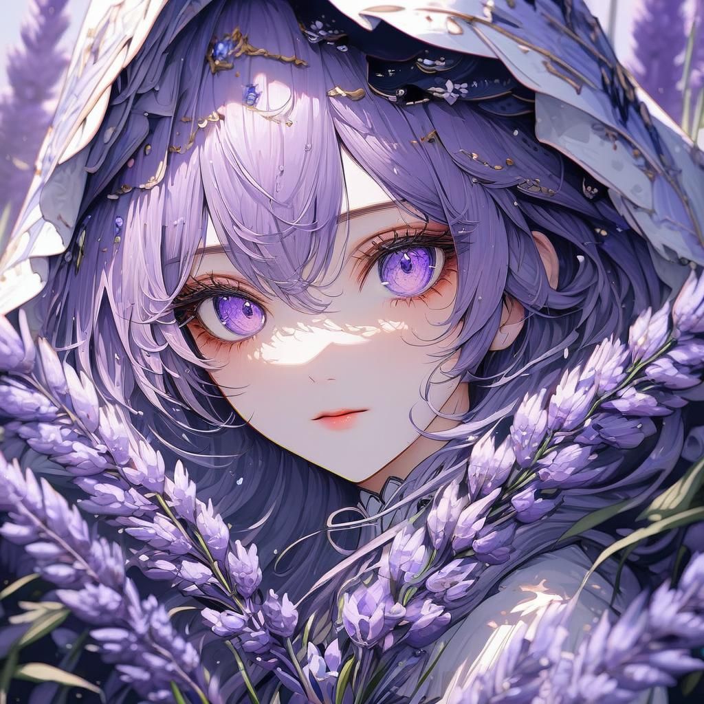 Detailed Anime Girl Portrait with Lavender