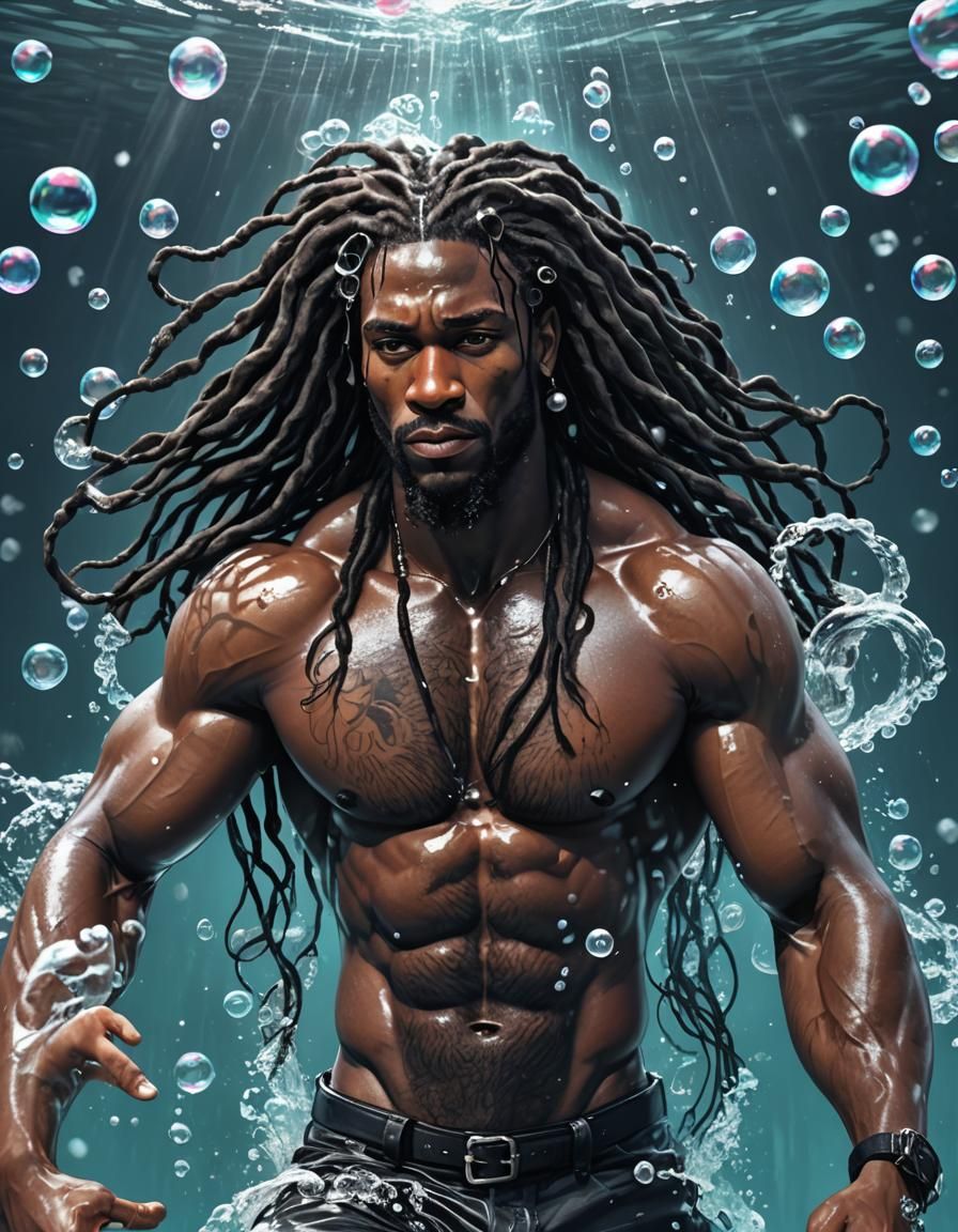 Underwater Portrait of Muscular Man with Locs