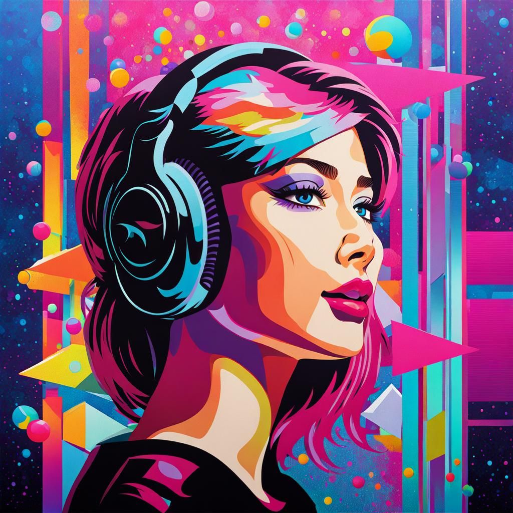 Vaporwave Portrait with Splashes and Sparkles