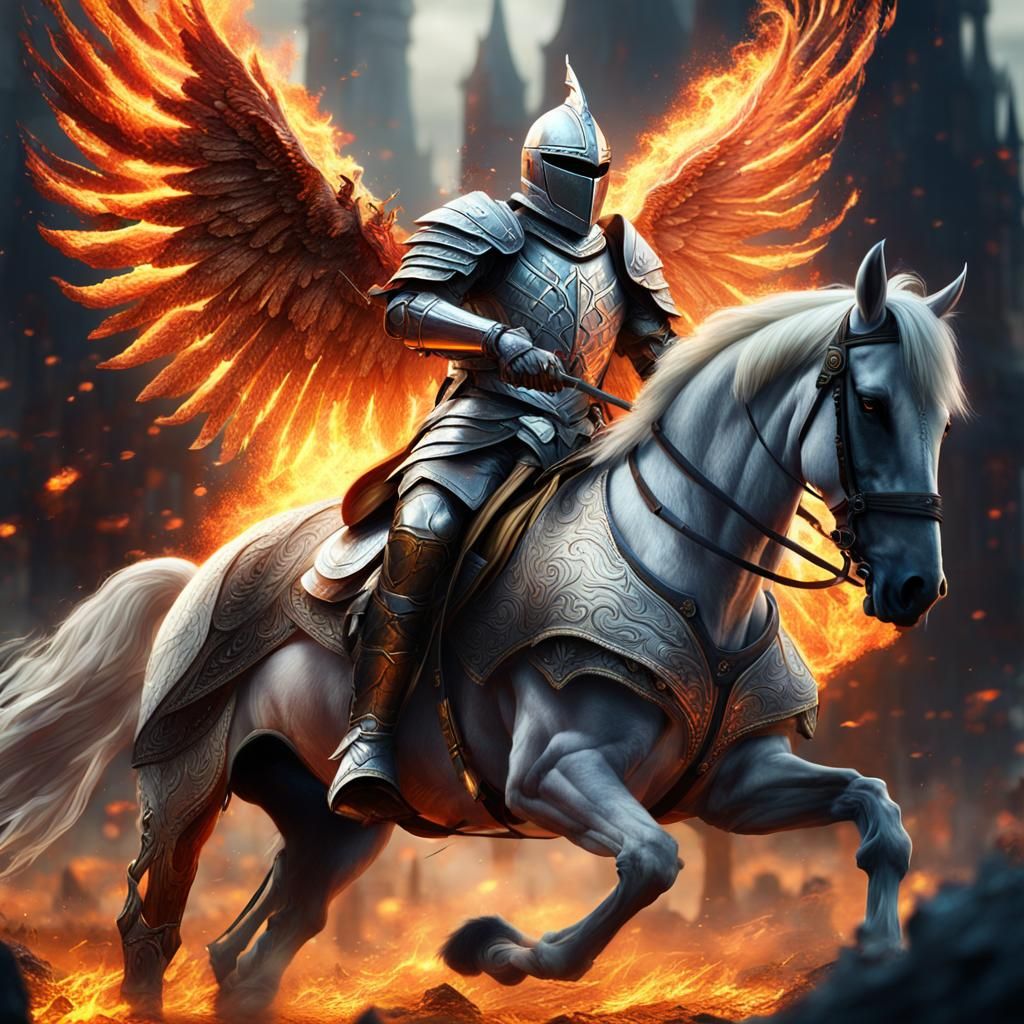 Knight and Flaming Angel in Fantasy Art