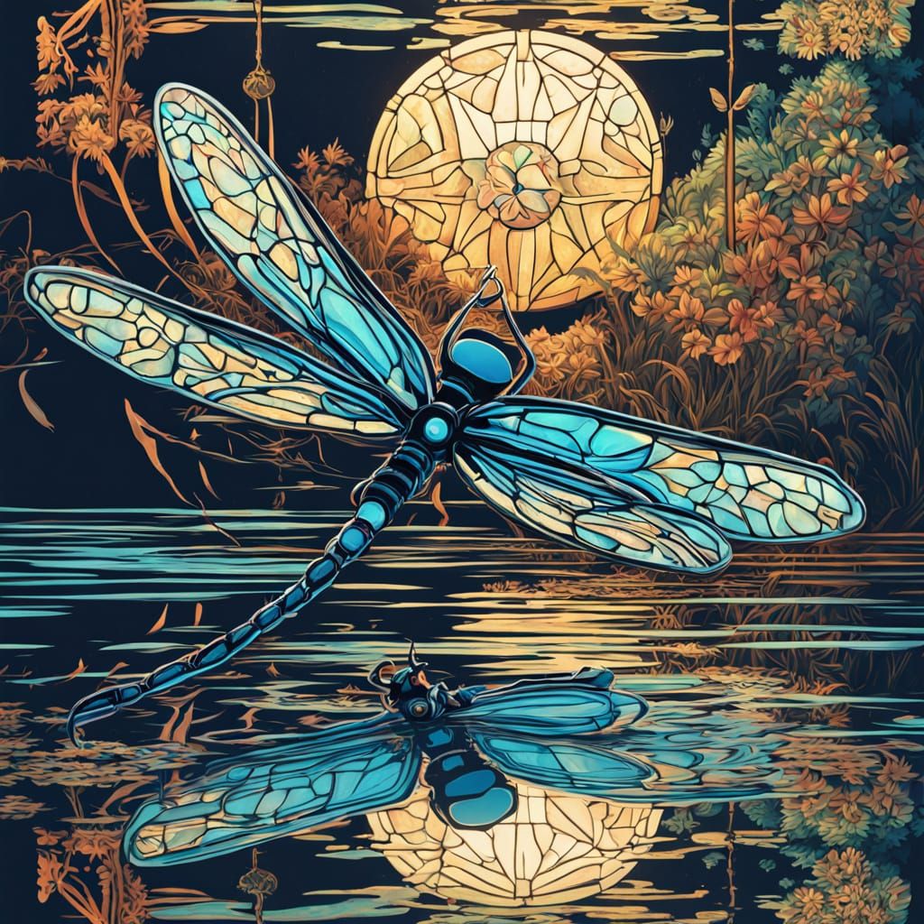 Robotic Dragonfly Art Nouveau Digital Painting
