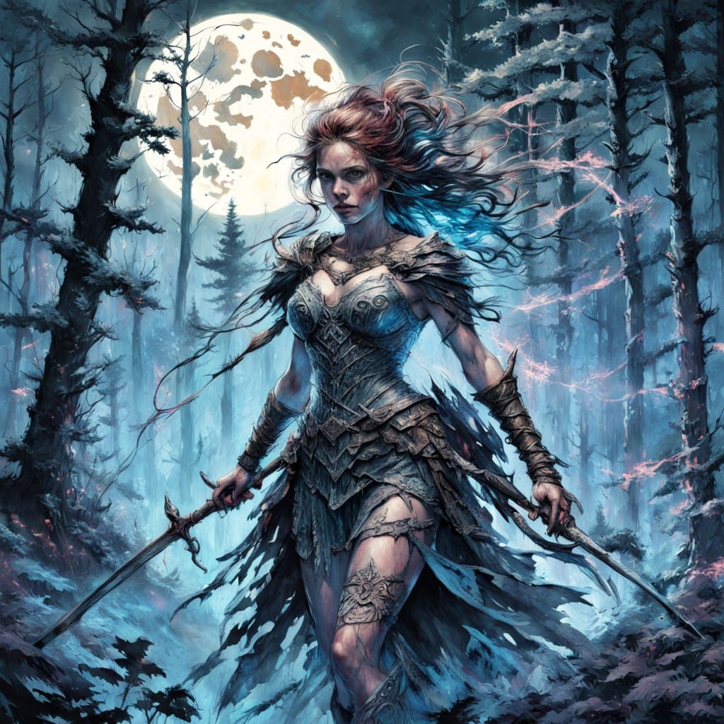 Moonlit Warrior in Whimsical Woodland
