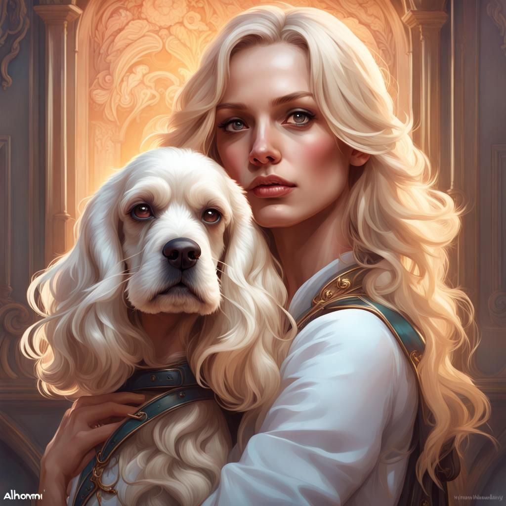 Blonde Woman with Cocker Spaniel: Detailed Portrait