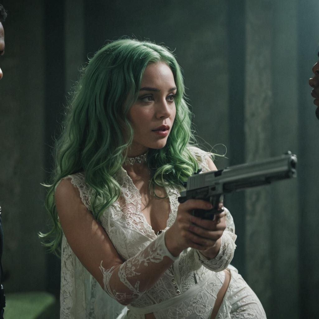 Galactic Green-Haired Agent with Silver Gun