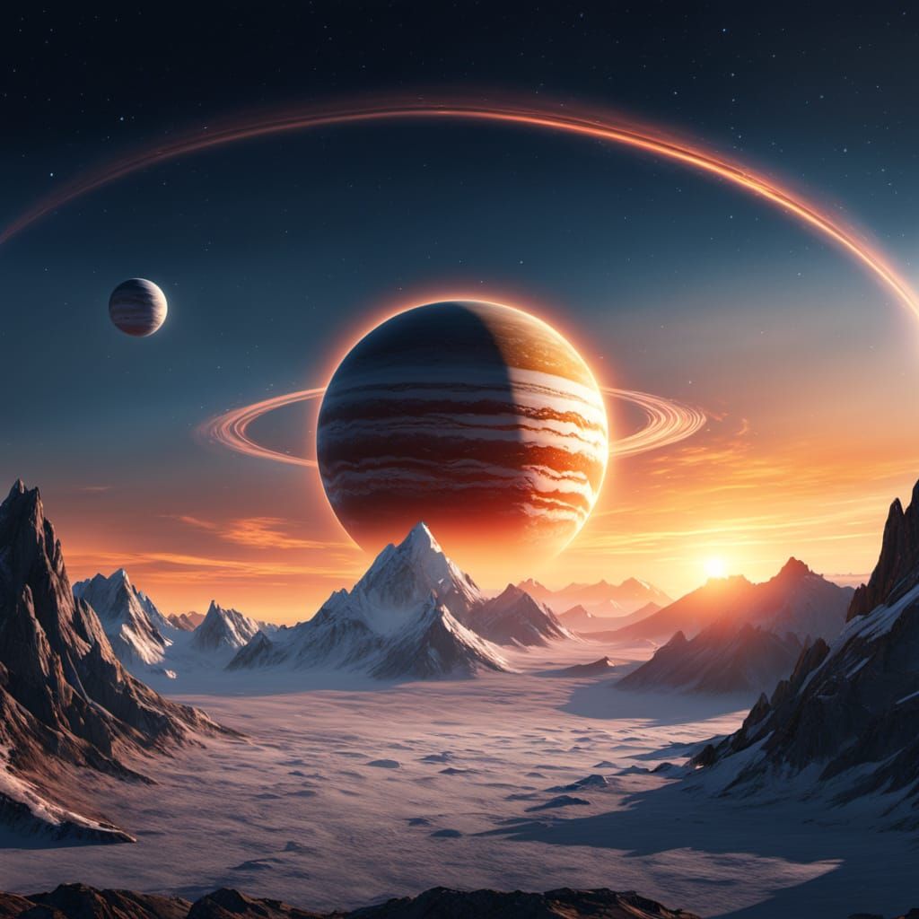 Surreal Jupiter-Like Planet Sails Through Sunset Skies