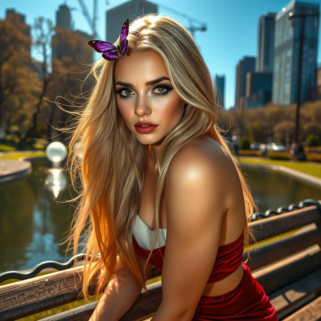 Elegant Blonde Woman Surrounded by Nature's Beauty