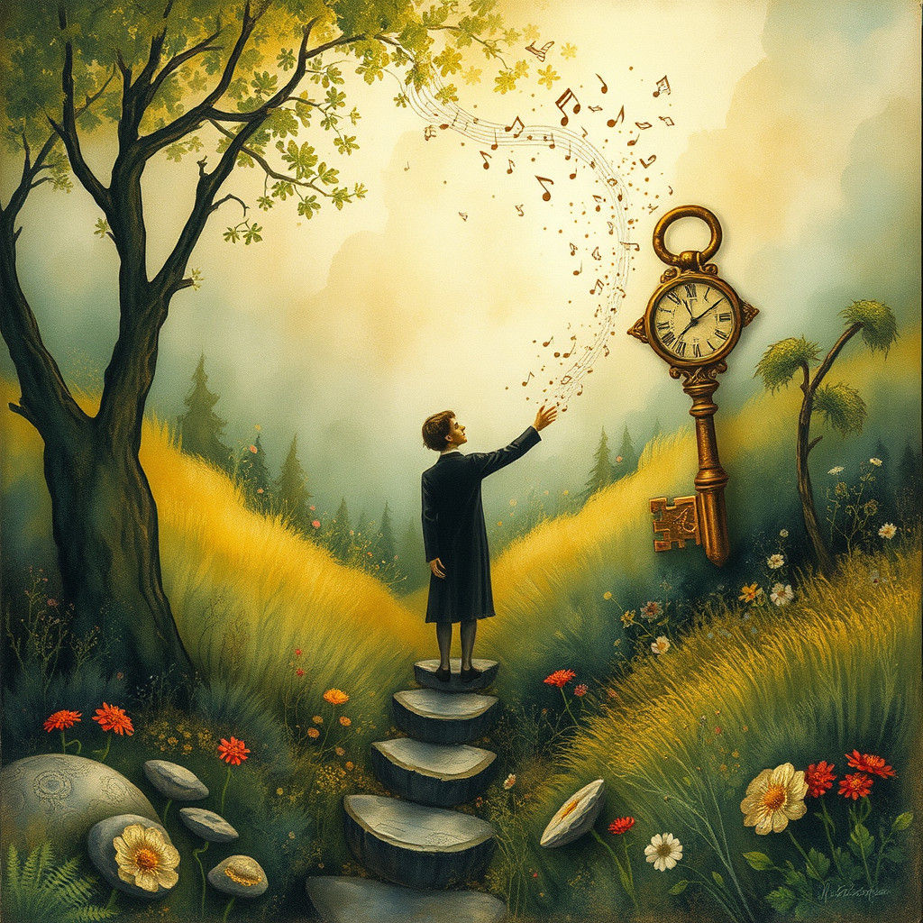 Surreal Landscape with Antique Key in Klimt Style