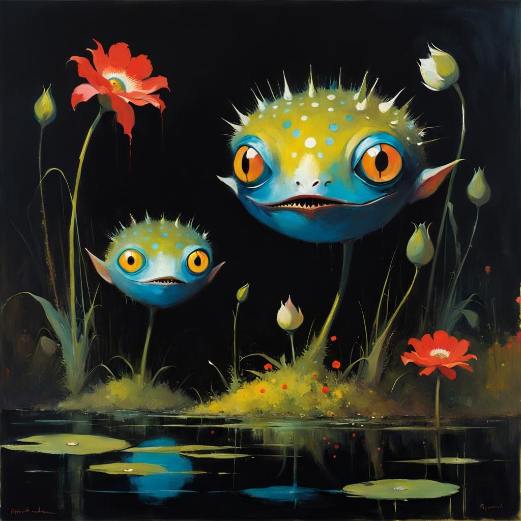 Surreal Swamp Monster with Bioluminescent Eyes