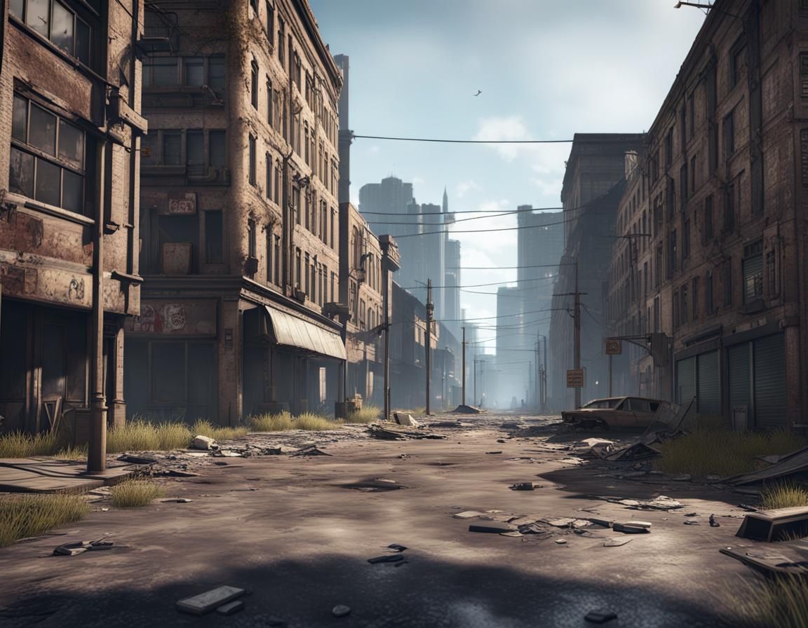 Post-Apocalyptic City Street in Cinematic 3D Style