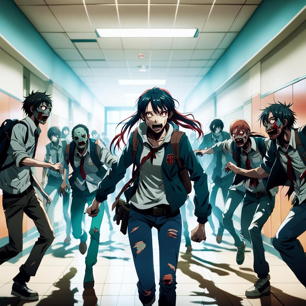 Anime Students Fight Zombies in Dynamic Manga Style