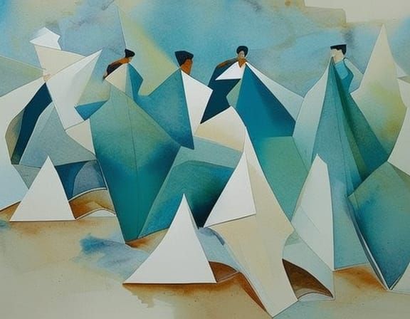 Workers folding large origami  together