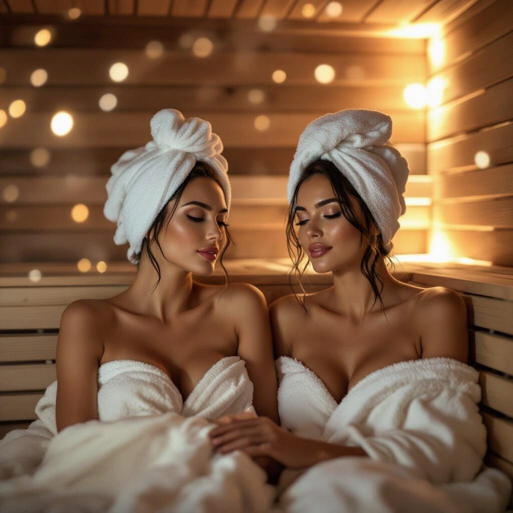 Two Women Relaxing in a Steamy Sauna