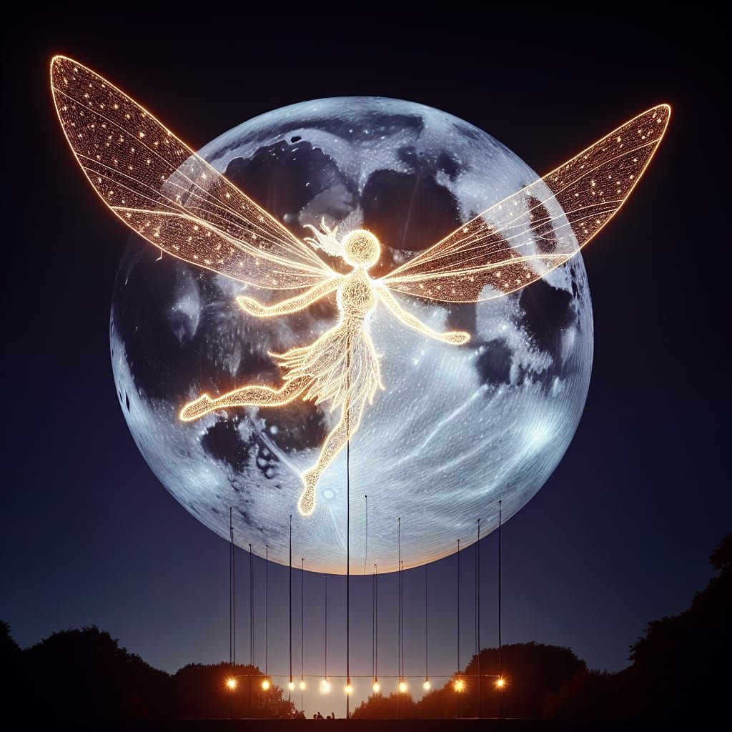 Glowing Fairy Silhouette Against Glass Moon