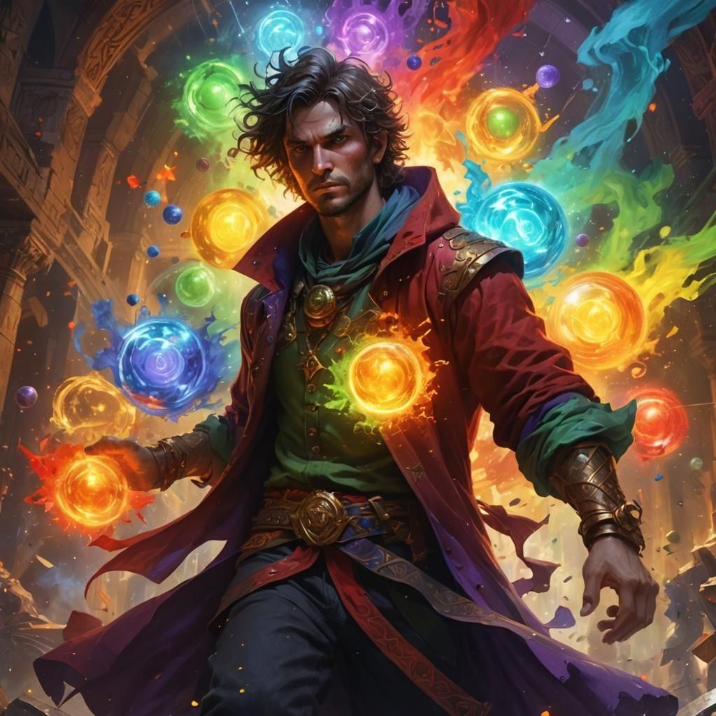 Arcane Explosion: Colorful Orbs in Dark Fantasy Style