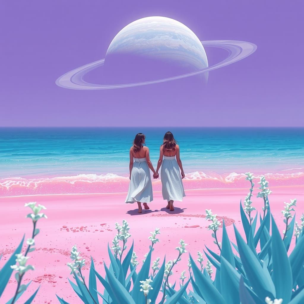 Celestial Pink Beach Dreamcore Hyperrealism