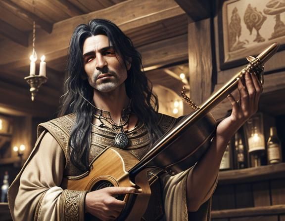 Earth Genasi Bard in Candlelit Medieval Pub