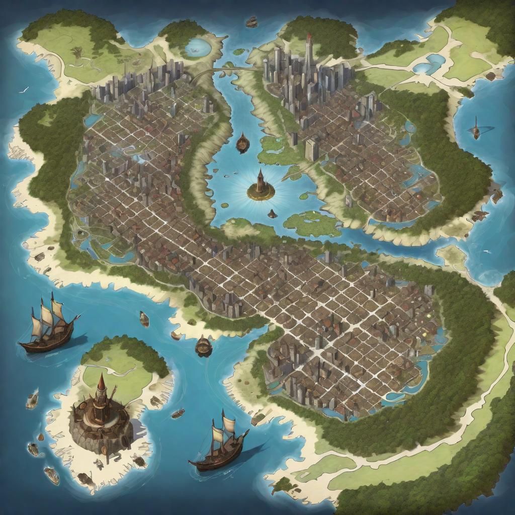 Fantasy Island City Battlemap with High Magic