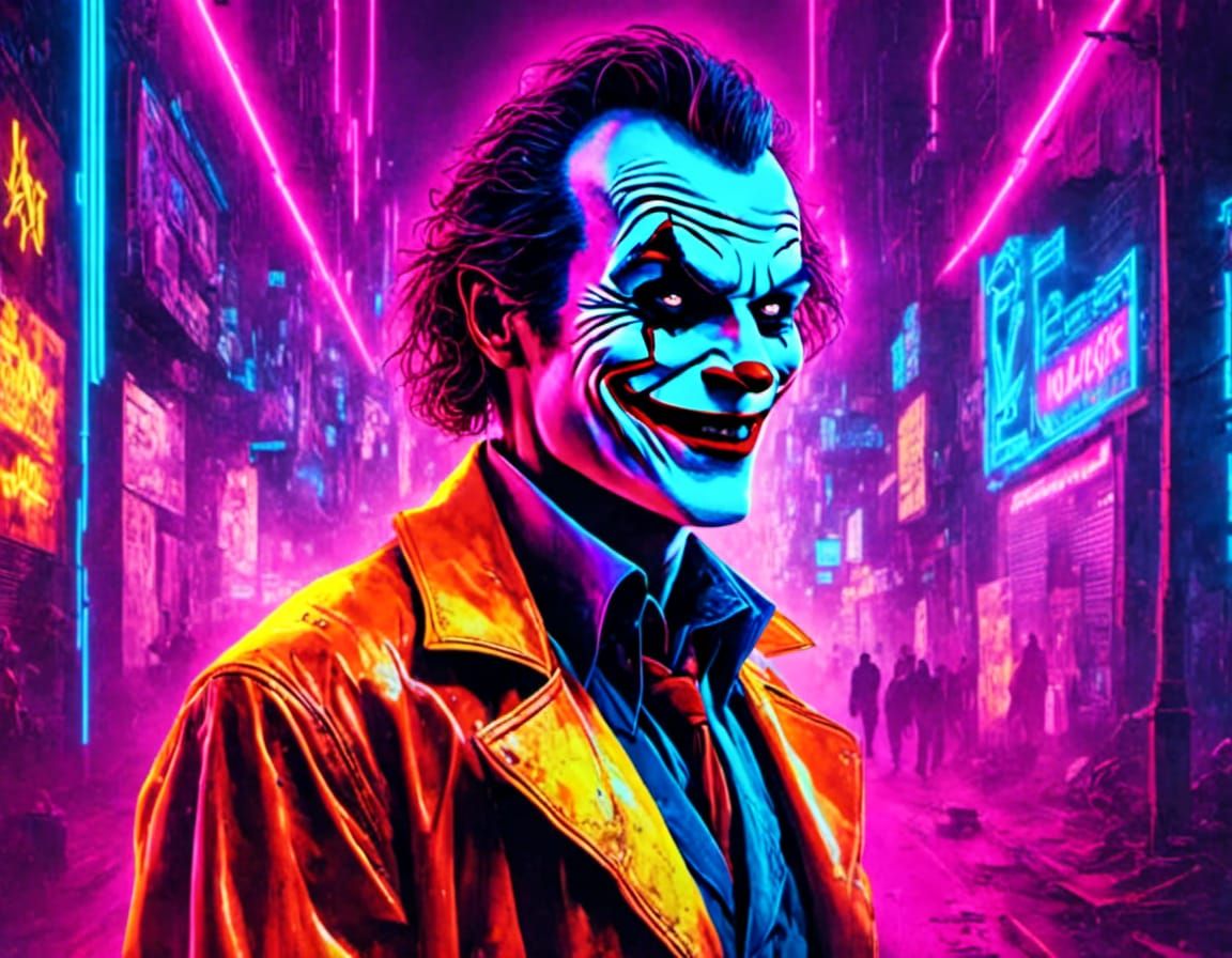 Neon Cyberpunk Joker in Retro Synthwave Style