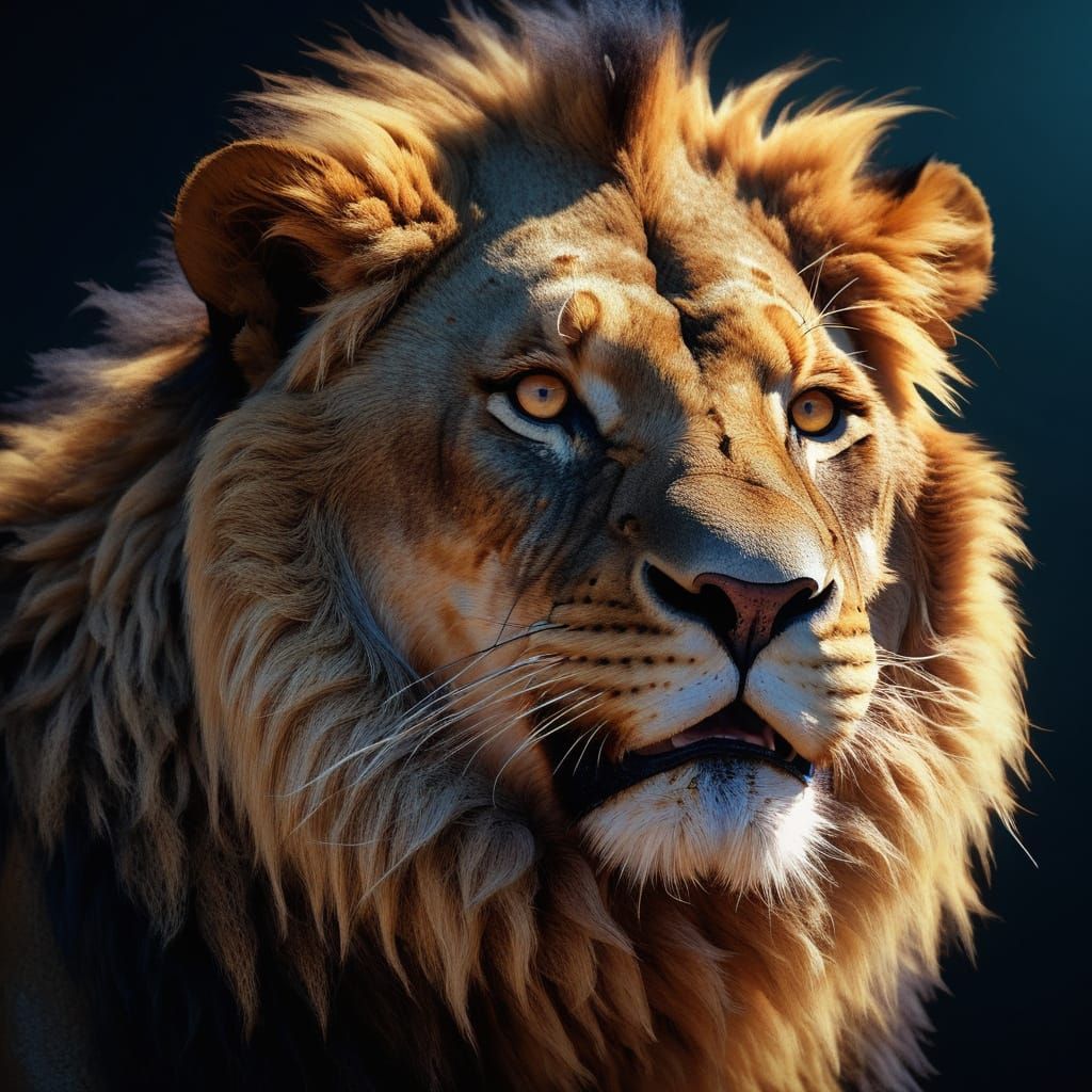 Fierce Lion Portrait in Hyperrealistic Style