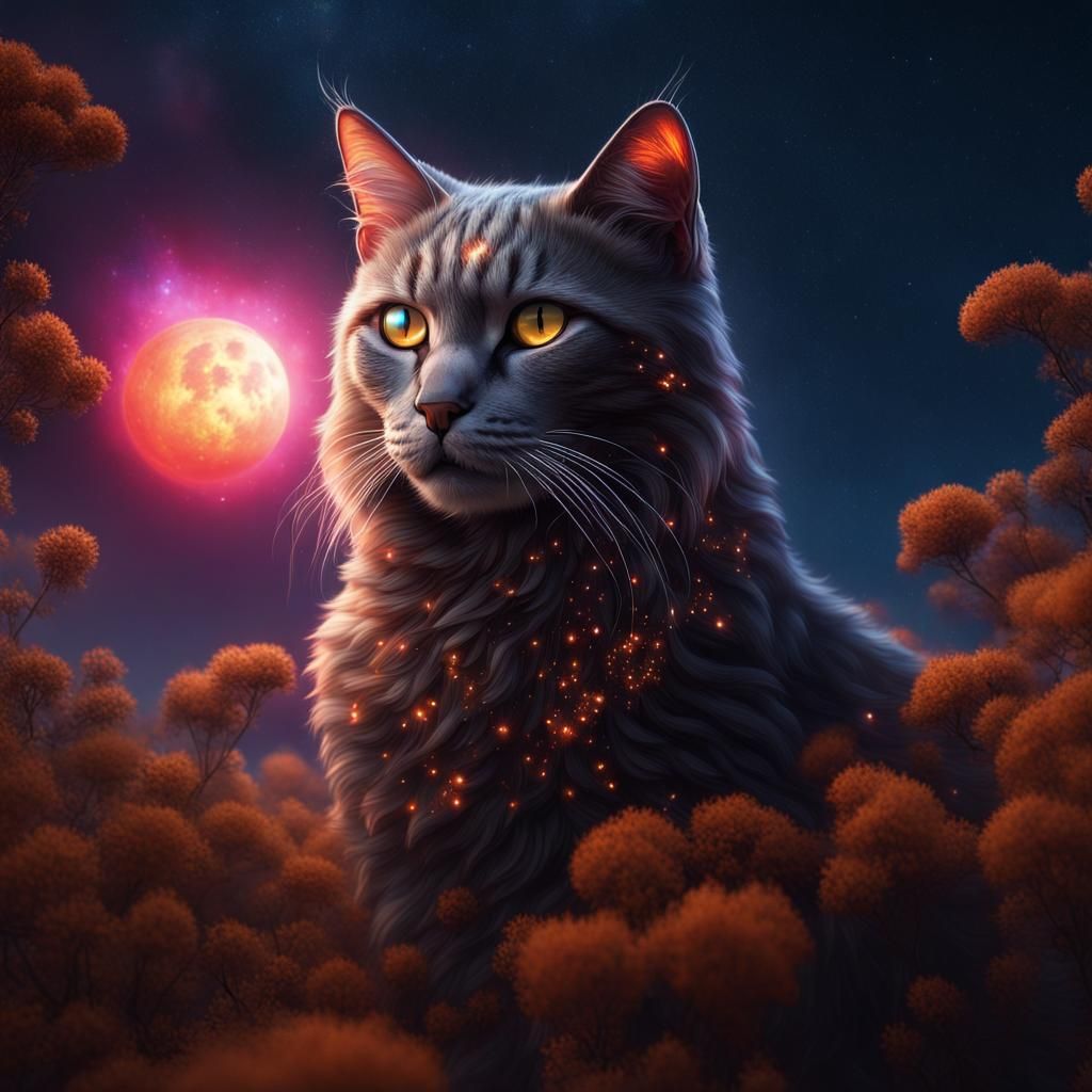 Celestial Canvas: Night Sky of Glowing Cat Eyes